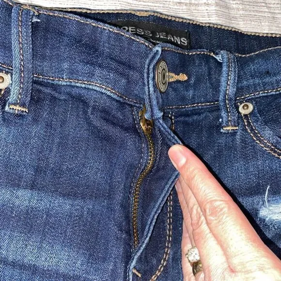 Express women 8 cotton blend mid rise distressed cropped legging blue - Picture 4 of 10